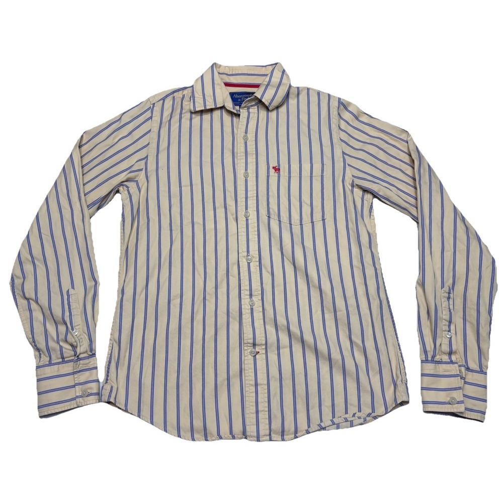 Abercrombie & Fitch Striped Button Up Shirt M Yellow Blue Cotton Y2K Preppy VTG
